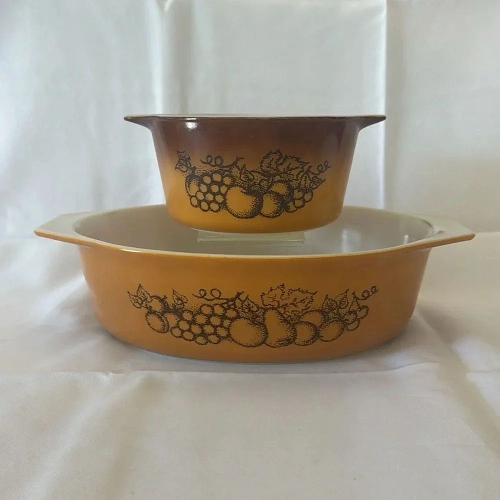 Vintage Pyrex OLD ORCHARD Ovenware Casserole Dishes 045 2.5 QT 473 1 QT - Picture 3 of 10